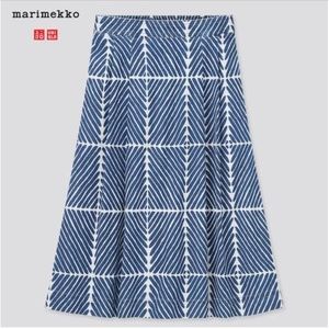 Marimekko and Uniqlo collab light blue and white denim A line midi skirt NWT